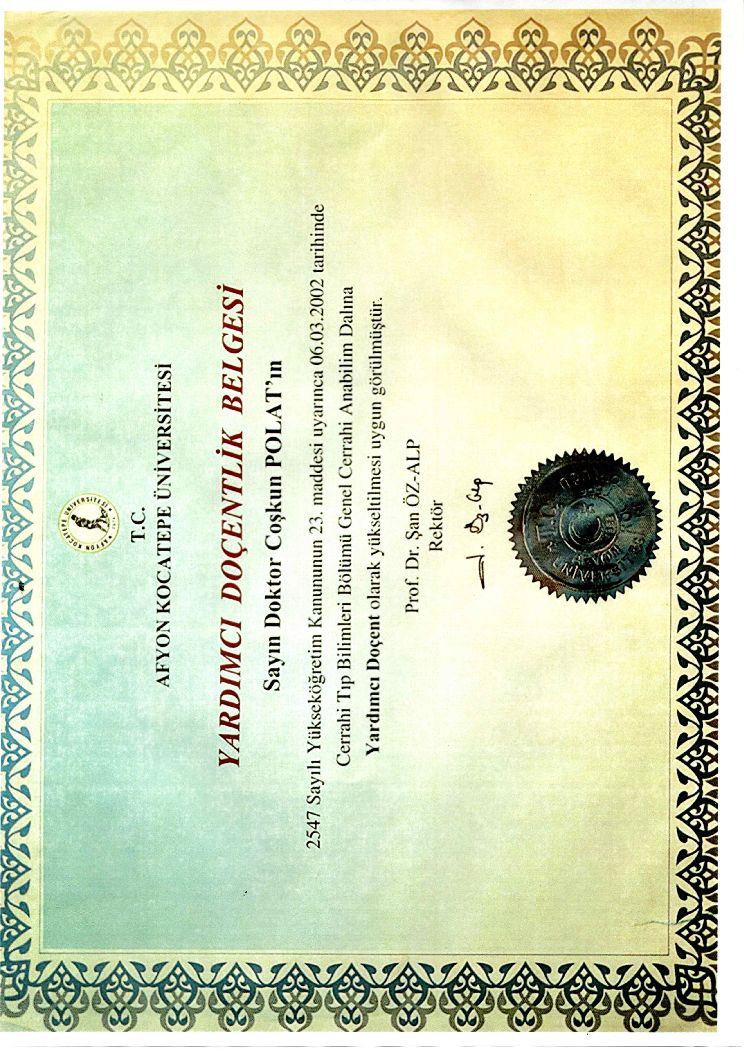 Assistant Professorship Certificate